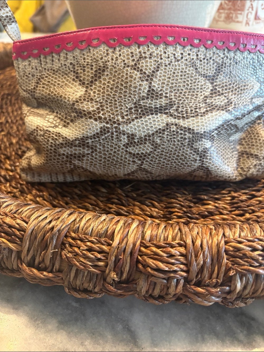 Snakeskin-Print Purse with Pink Trim